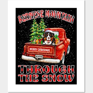 Christmas Bernese Mountain Through The Snow Dog Santa Truck Tree Posters and Art